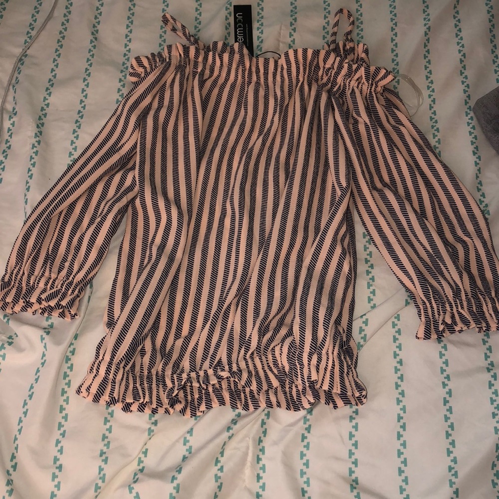 Light Pink and Black “Cold shoulder” Blouse